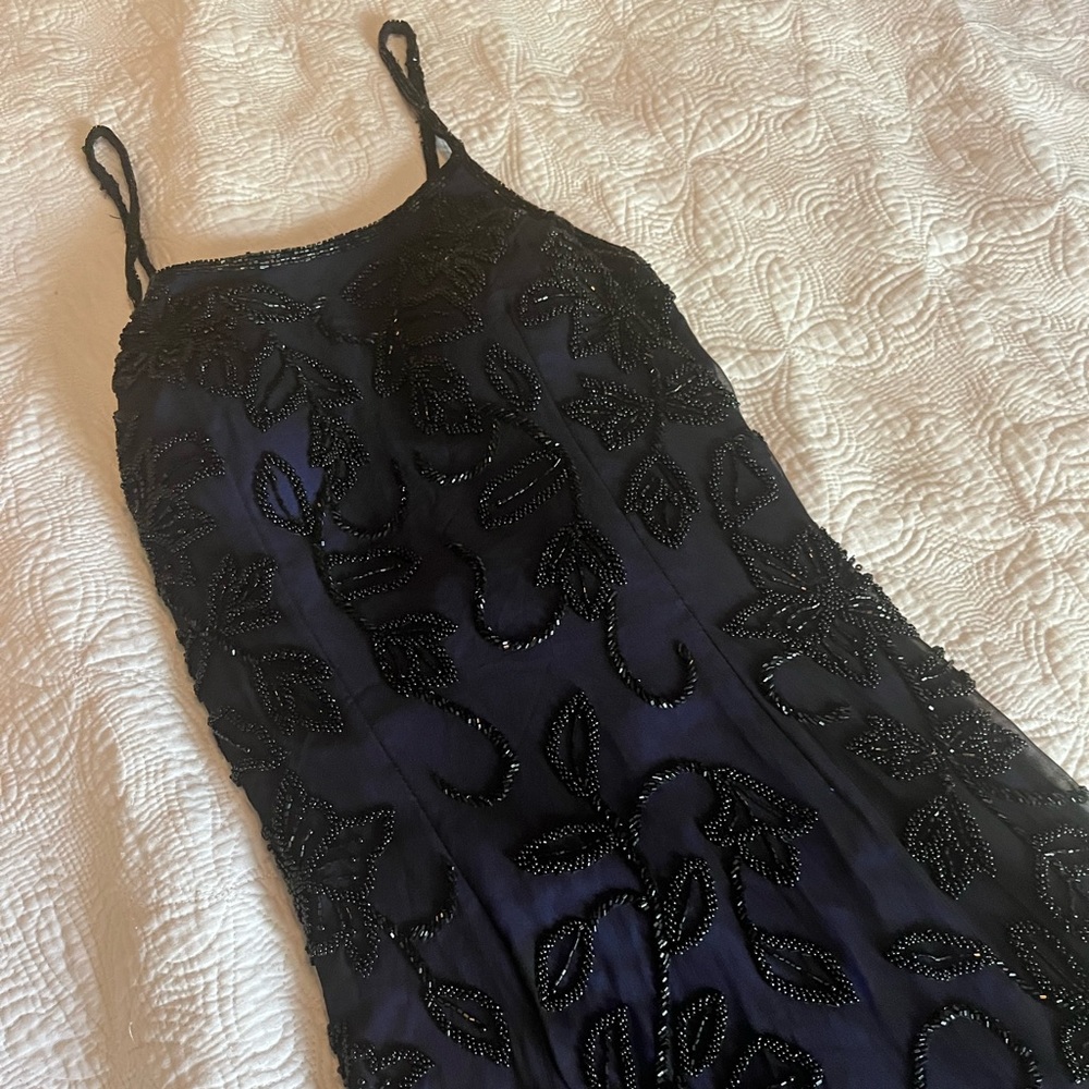 Gorgeous beaded blue and black dress